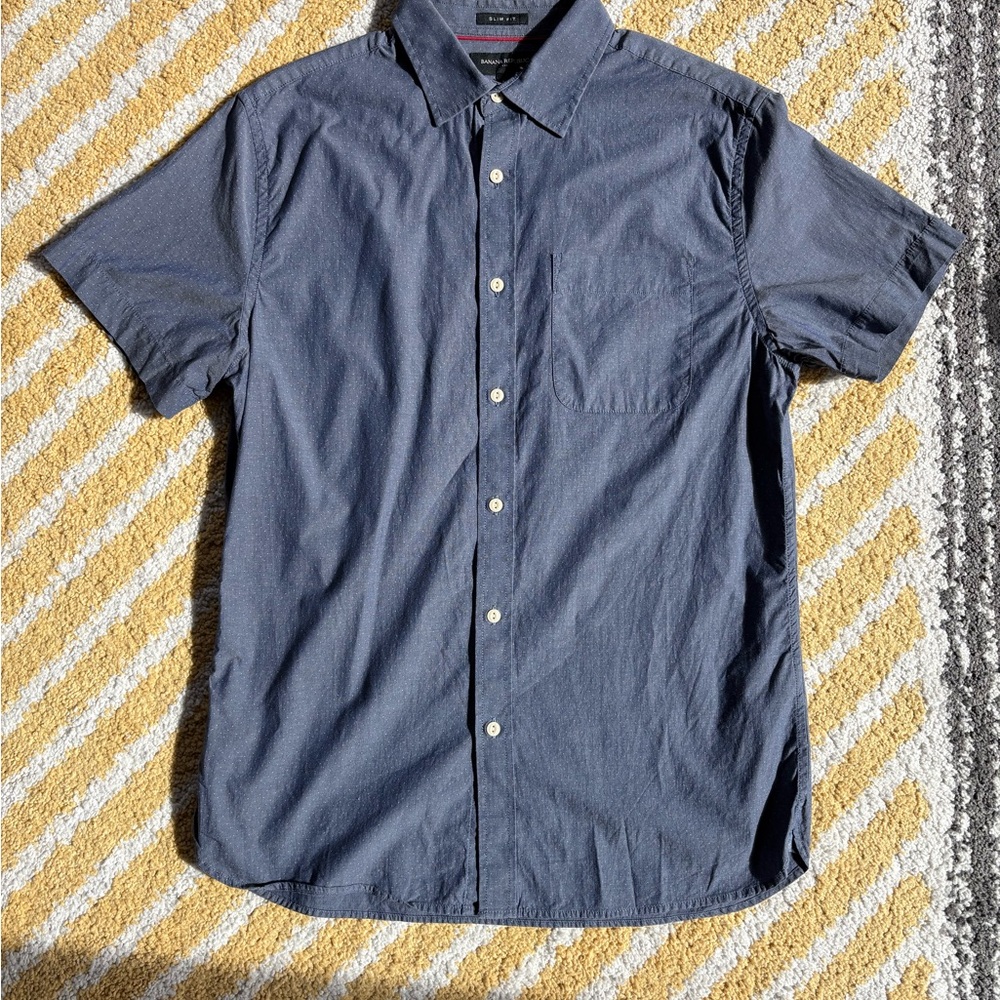 Men's Short Sleeve Button Down - Blue